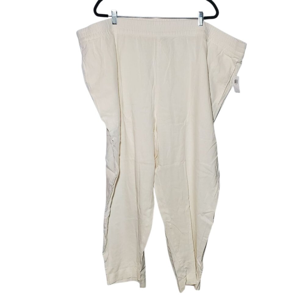 NWT Old Navy Linen Blend Pants Women's 4X Solid White Pull-On Breathable Lounge